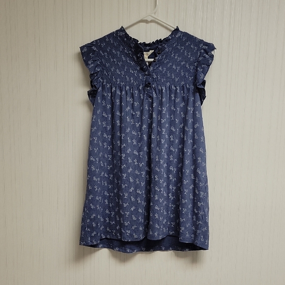 Matilda Jane Womens Blue White Floral Flutter Top Sz Med New With Tags - Picture 1 of 5